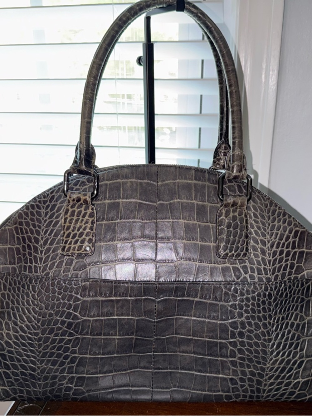 MCM Gray Croc Embossed Leather
Dome Satchel
